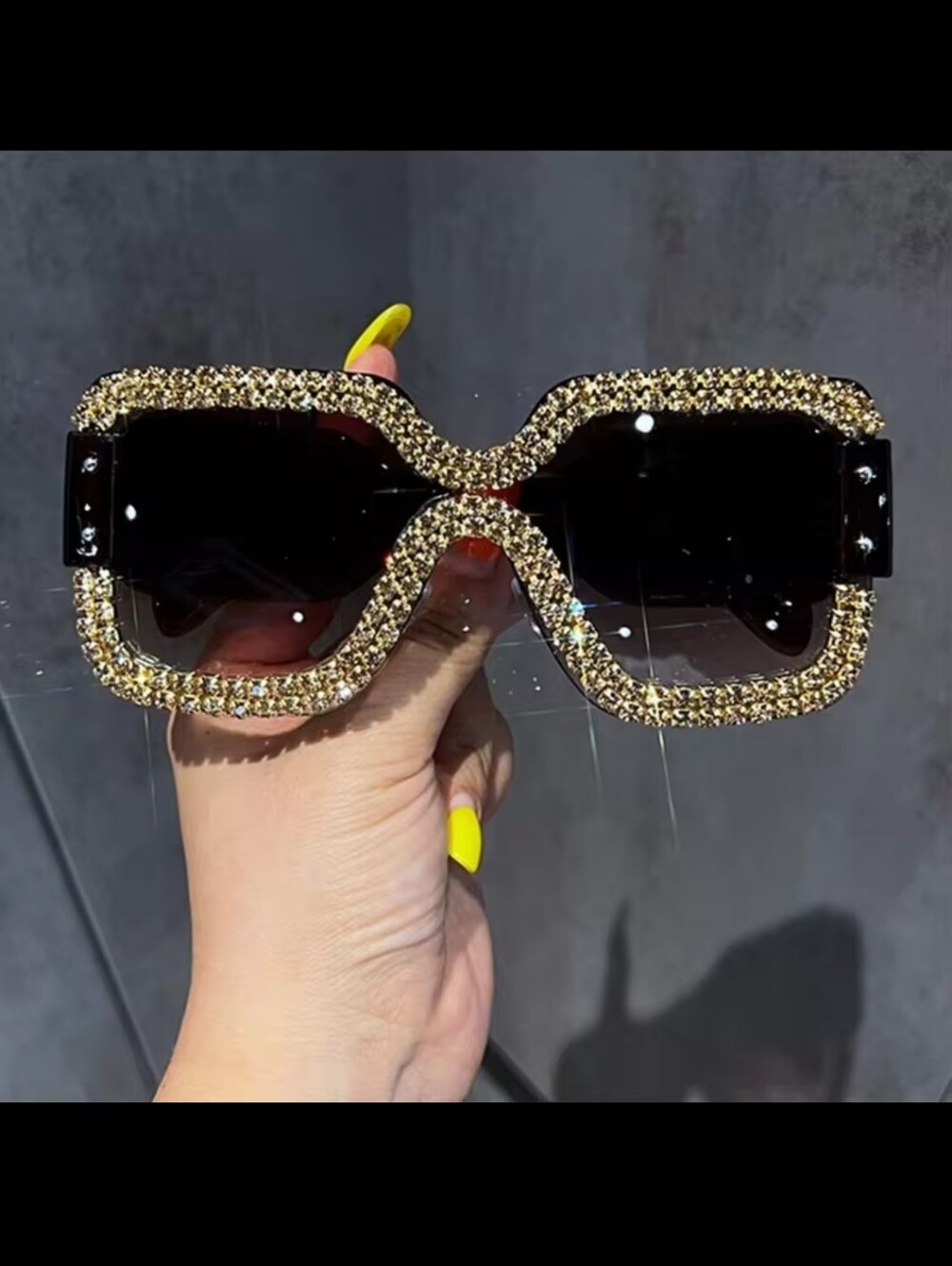 Gold Crystal-Trim Black Lens Women's Fashion Sunglasses